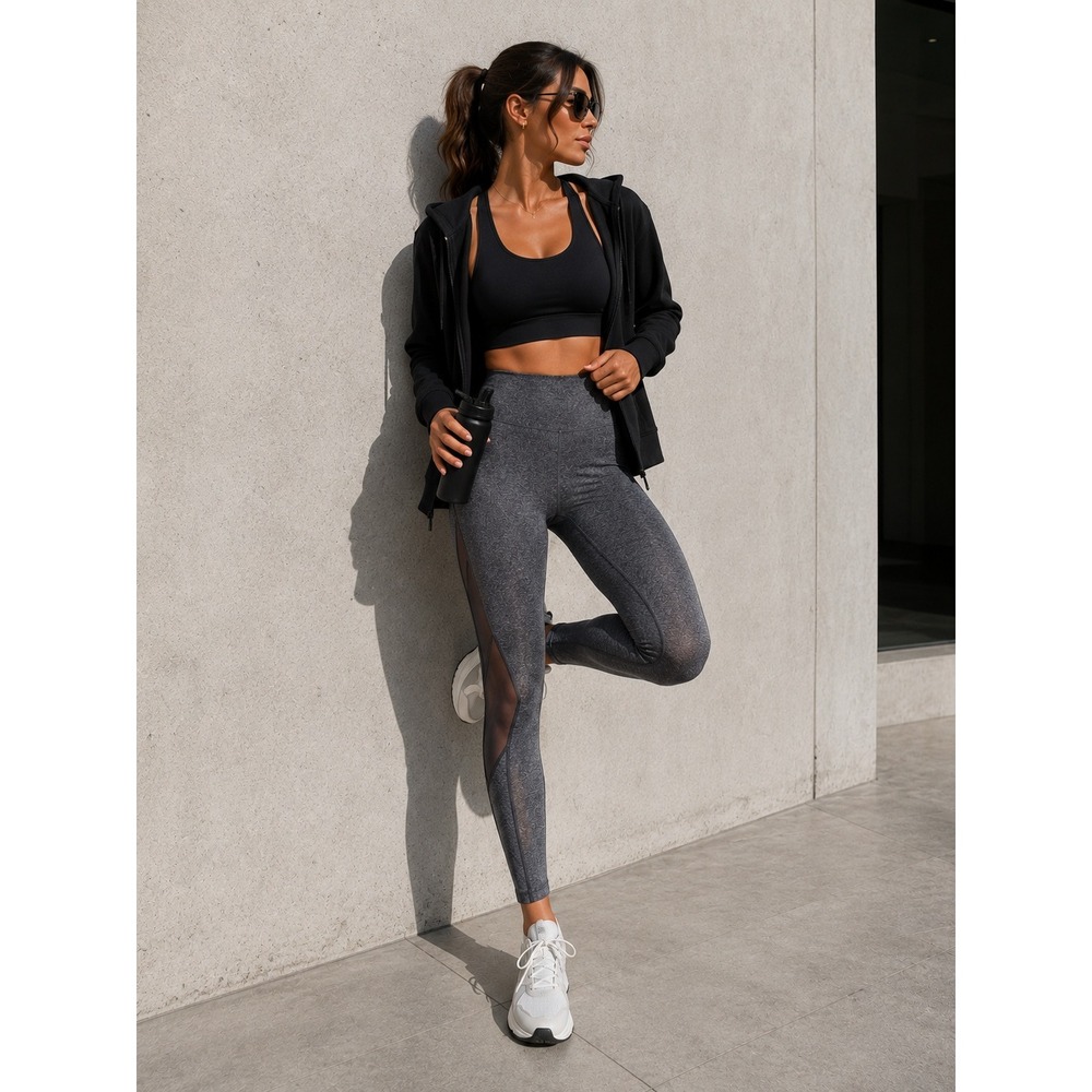 Lululemon Train Times 7/8" Heathered Gray High Rise Mesh Panel Leggings Size 4